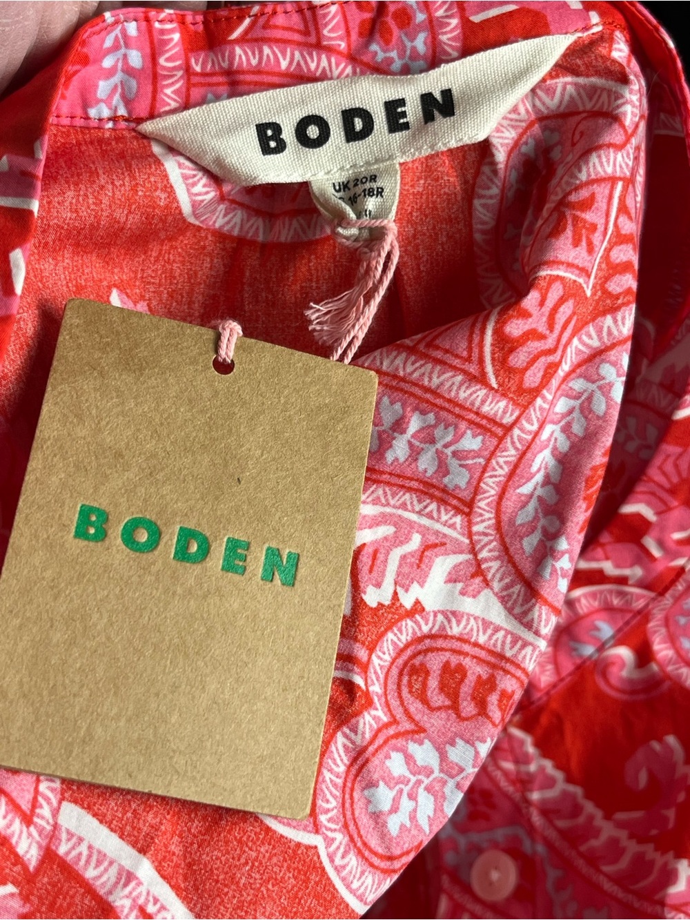 Boden Alba Tiered Cotton Maxi Dress Flame Scarlet, Cascade Paisley — Size 16/18R - Picture 10 of 12